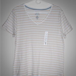 Croft & Barrow Blue and Brown Striped Tee